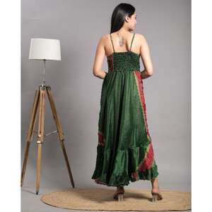 Maxi vestido de seda vintage con estampado de cintura elástica y tela lavable de diseño sin espalda para fiestas informales de verano en la playa - Product Image 3