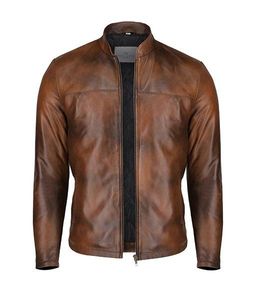 Fain Brown Slim Fit Biker Chaqueta de cuero para los hombres - Product Image 3