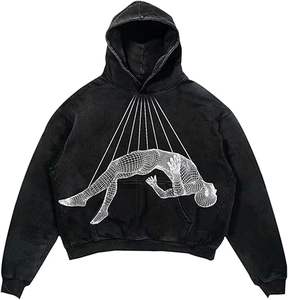 Sudadera con Capucha Personalizada de Alta Calidad, Estilo Urbano, de Felpa, Vintage, de Doble Capa, Lavada al Ácido, con Bolsillos Desgastados - Product Image 3