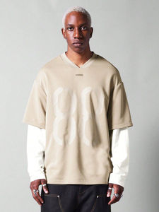 เสื้อยืดแนวสตรีทแขนยาวผ้าวาฟเฟิลสองชั้นพิมพ์ลายทางไหล่ทรงหลวมโอเวอร์ไซส์ผ้าดิบผ้าคอตตอน100% - Product Image 4