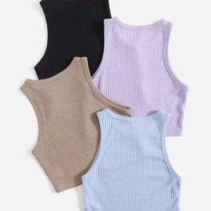 เสื้อกล้ามครอปโพลีเอสเตอร์100% สีพื้นเสื้อออกกำลังโลโก้ออกแบบได้ตามต้องการ - Product Image 2