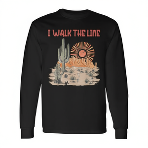 T-shirt à manches longues Western Rodeo avec motif Cactus Mignon, I Walk This Line, Howdy & Montagnes, pour usage promotionnel - Product Image 2