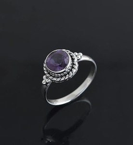 Bague améthyste en argent sterling massif 925 faite à la main couleur bleu naturel bijoux estampillés à la main pour les mariages et les fêtes - Product Image 3