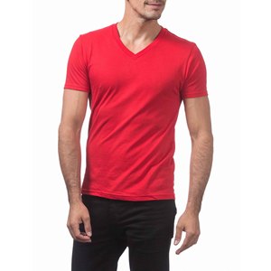 Camiseta de Manga Corta con Cuello en V Roja para Hombre, 100% Algodón Orgánico, Corte Ajustado, Informal, Jersey de Algodón, Color Sólido, Básica - Product Image 5