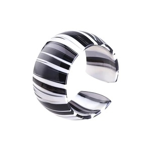 Fancy Geometric Bangle <b>Bracelet</b> Rhodium Plated Alloy Unisex Classic Design Stylish Black White Striped Pattern Party with Woman - Product Image 1