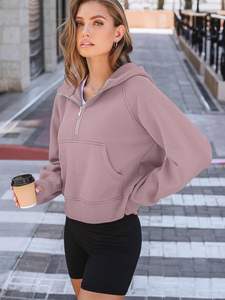 Sweat à capuche personnalisé en coton polaire à demi-fermeture éclair Sweat à capuche à fermeture éclair surdimensionné à manches longues pour femmes - Product Image 5