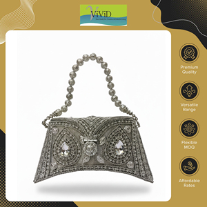 Sac de soirée élégant et léger en métal perlé pour femme, doublure en soie, bandoulière, fermeture à fermoir, capacité 1-1,9 L - Product Image 2