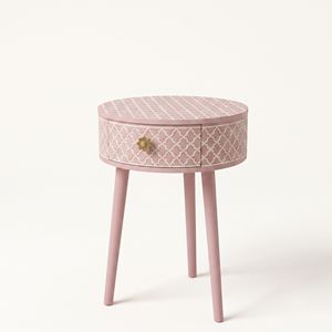 Table de chevet en os incrusté, décoration d'intérieur, fabrication artisanale, table de chevet en bois moderne marocaine avec 1 tiroir de rangement - Product Image 1