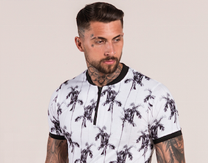 T-shirt homme avec impression sur toute la chemise avec demi-fermeture éclair et col côtelé sur le devant - Product Image 5