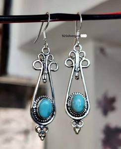 Boucles d'oreilles en argent sterling avec pierre turquoise à prix raisonnable, forme goutte d'eau, 8 mm, vintage, certifiées IGI, HARI OM CREATIONS, cadeau d'anniversaire - Product Image 2