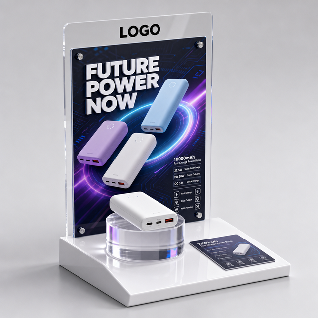 Custom Personalized Acrylic Retail Display Stand products, Assembled Acrylic Counter Showcase for Powerbank, Gadget Accessories