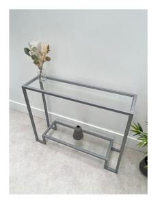 Black metal console table with glass top perfect for hallway corridor or <b>small</b> space decorative arrangement - Product Image 5