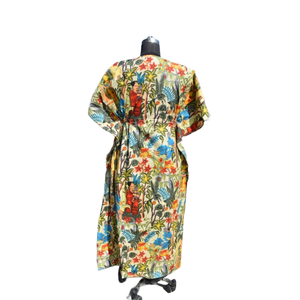 Kaftan Algodón Mujeres Handblock Floral Impreso Robe Sleepwear Maxi Dress - Product Image 6
