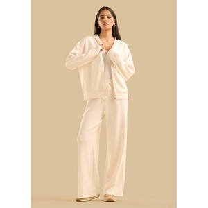 Sudadera con capucha para mujer, de punto, con cremallera, lisa, teñida, blanca, de poliéster, antipilling, de ajuste holgado, al por mayor, con logotipo personalizado - Product Image 4