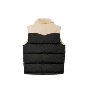 Chaleco Acolchado Negro y Beige al por Mayor con Cuello de Piel Sintética - Product Image 3