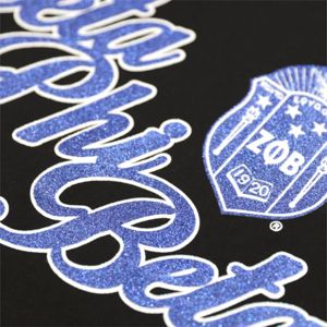 ZPB V Neck Tee Black & Royal 100% Cotton Zeta Phi Beta Shirt with <b>Glitter</b> Printed Greek Letters & Shield Sorority Apparel - Product Image 3