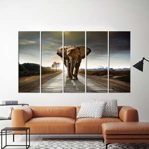 Solitary Elegance: Printed Canvas Art of a Majestic Elephant,SET OF 5 CANVAS - Product Image 1