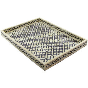 Bandeja Rectangular para Servir con Incrustaciones de Hueso |   Mesa de Centro Otomana con Bandeja |   Plato Decorativo para Desayuno, Té y Café |   Bandeja Decorativa para el Hogar - Product Image 2