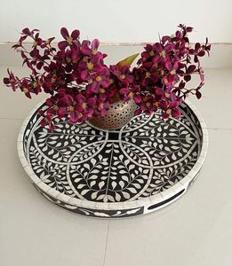 High Demanding <b>Round</b> Bone Inlay Food Serving <b>Tray</b> for <b>Table</b> and Home Wedding Decoration Authentic <b>Tray</b> - Product Image 3
