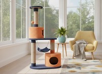 Yüksek Kaliteli Amistar 3 Katlı İç Mekan Kedi Ağacı, Kedi ve Yavrular İçin Güvenli ve Dayanıklı 140cm Karton Yeni!! !