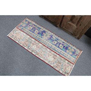 Alfombra Vintage, Alfombra Pequeña de 1.7x3.7 pies, Alfombra de Lana Azul y Roja - Product Image 4