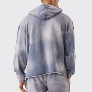 Sweat-shirt à capuche vintage délavé au soleil de haute qualité, sans cordon, avec poche, personnalisé, lourd, en coton, délavé à l'acide, pour homme - Product Image 2