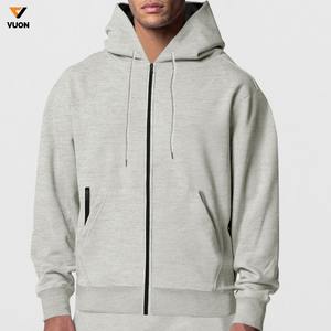 Sweats à capuche épais et unisexe personnalisés Sweat à capuche brodé zippé surdimensionné en coton sans ficelle pour hommes - Product Image 5