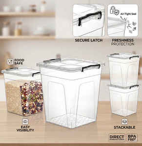 10-20L Eco-Friendly PP <b>Plastic</b> Rectangle Classic Deep Kitchen Food Storage <b>Container</b> <b>Lid</b> Safe Freshness Preservation - Product Image 2