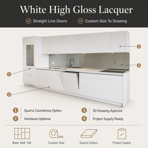 Producto # 014 - Armario <span class=keywords><strong>de</strong></span> <span class=keywords><strong>Cocina</strong></span> Moderno con Puerta Recta, Acabado <span class=keywords><strong>en</strong></span> Laca Blanca <span class=keywords><strong>de</strong></span> Alto Brillo, para Apartamento, Venta al Por Mayor - Product Image 5