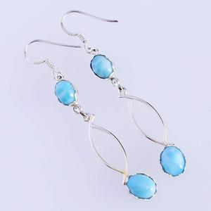 Pendientes de gancho chapados en oro con piedras preciosas naturales Larimar con forma ovalada de Plata de Ley 925 al por mayor, joyería de moda para mujeres y niñas - Product Image 4