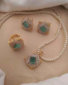 ชุดต่างหูสร้อยคอสร้อยคอสไตล์วังชุดต่างหูมุกหลายชั้นสำหรับผู้หญิง - Product Image 5