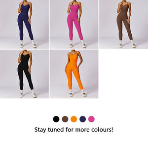 NUEVO 2024 Logotipo personalizado Bodysuits de mujer Espalda cruzada Moda Cintura alta Scrunch Legging Gimnasio Monos de Yoga de una pieza para mujeres - Product Image 3