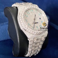 Reloj Analógico Hip Hop con Incrustaciones de Diamantes Cultivados en Laboratorio, Esfera de Cristal para Hombre, Elaborado con Piedras de Corte Brillante