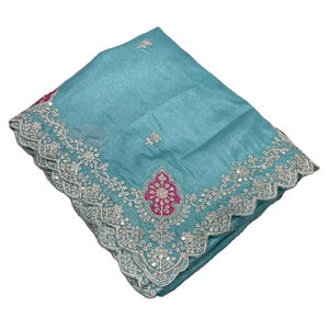 Fiesta en la playa y función especial hermosa decorativa Premium Georgette con impresión digital y trabajo de encaje Saree con pieza de blusa - Product Image 1