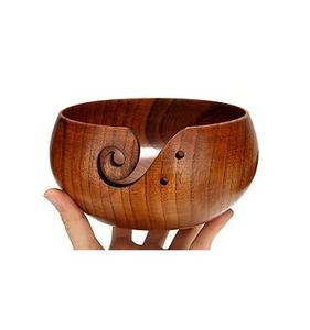 Cuenco de madera de acacia para tejer a mano con orificios - Estilo ecológico y moderno - Product Image 5