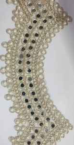 Ajuste de encaje de trabajo de espejo de diseñador con bordado de cuentas de perlas para decoración de vestido de borde de Sari artesanía y suministros de costura nupcial - Product Image 4