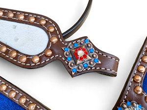 Ensemble équestre Western personnalisé argentine cuir tête de cheval ensemble de plaques de poitrine lavage à l'acide cheveux cuir incrusté décoré tête - Product Image 5