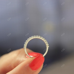 Ensemble Demi Eternity Prong Moissanite GRA Certifié Bande de Fiançailles de Mariage 1.8mm Taille Brillante Or Blanc 18K Femmes - Product Image 4