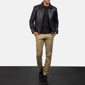 Men's ODM Genuine <b>Sheepskin</b> Leather <b>Jacket</b> Inferno Black Reversible Coat with Wool XS to 6XL Sizes for Autumn Season - Product Image 4