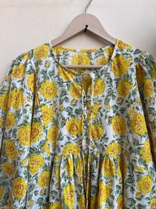 เดรสยาวโบฮีเมียนลายดอกไม้ ผ้าฝ้ายพิมพ์ลายด้วยมือ แขนยาว คอทรงโอ เดรสยาวพิมพ์ลายดอกไม้สำหรับผู้หญิง - Product Image 4