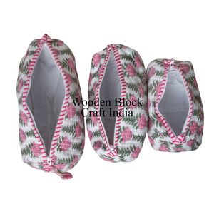 Vintage High Quality Floral Print Makeup Bag <b>Set</b> Floral Printed Cotton Quilted 3Pouch <b>Set</b> Stylish Cosmetic & <b>Travel</b> Organization - Product Image 4