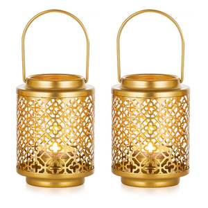 Lanterne marocaine carrée en filigrane, faite à la main, écologique, pour Noël, Pâques, la Saint-Valentin, décoration suspendue, finition antique en laiton - Product Image 5