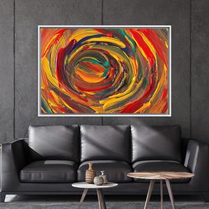 Peinture abstraite à spirales rouges et jaunes : impression d'art mural moderne sur toile, toile encadrée blanche - Product Image 1