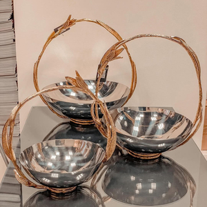 Round Shape Different Size Metal Arabian <b>Dessert</b> Serving <b>Bowl</b> Dinnerware Handmade Leafy Handle Design <b>Bowl</b> - Product Image 1