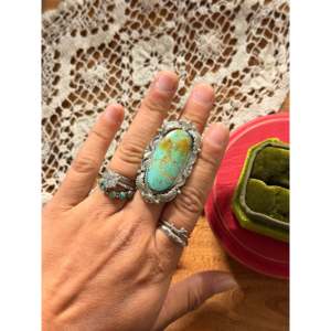 Emerson Degarito Kingman Turquoise & Sterling <b>Silver</b> Gemstone <b>Ring</b> <b>Emerald</b> Cut Handmade Jewelry for Everyday Wear Size 8.5 - Product Image 2