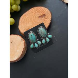 Navajo Kingman Turquoise & Sterling <b>Silver</b> Drop <b>Earrings</b> with Gold Plating Featuring Post <b>Dangle</b> Cluster for Weddings - Product Image 3
