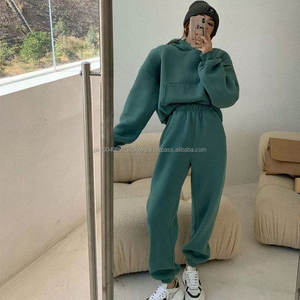 Nouveaux sweats à capuche en coton uni à col rond avec logo personnalisé par transfert thermique pour femmes, style oversize, pour survêtement - Product Image 5