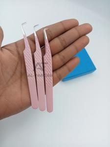 Pinzas de pestañas de acero inoxidable de calidad superior con ángulo delgado de 90 grados, punta afilada de Color desnudo para extensiones de volumen, venta al por mayor - Product Image 6