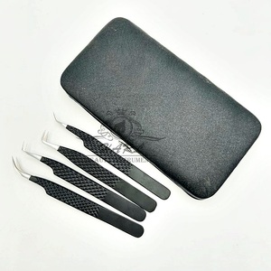 Marque privée Noir mat Isolation à 90 degrés Incurvé Volume russe Ensemble de pinces à cils Fibre de beauté en acier inoxydable - Product Image 3