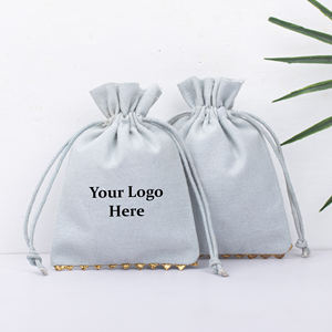 Venta caliente gris claro algodón cordón bolsa logotipo personalizado indio hecho a mano joyería embalaje boda regalo Favor bolsa al por mayor - Product Image 2